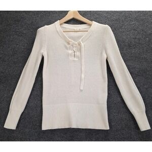 GAP Cream Knit Lace Up‎ V Neck Long Sleeve Sweater Women's Size M